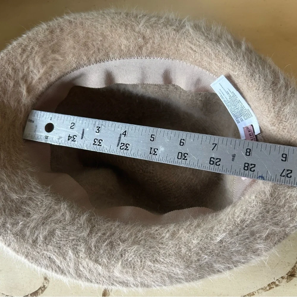 Vintage Juicy Couture Tan Rabbit Fur Mix Brown Leather Strap Fedora Hat